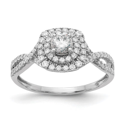 14K White Gold Double Halo (Holds 1/3 Carat (4.5mm) Round Center) 3/8 Diamond Semi Mount Engagement Ring