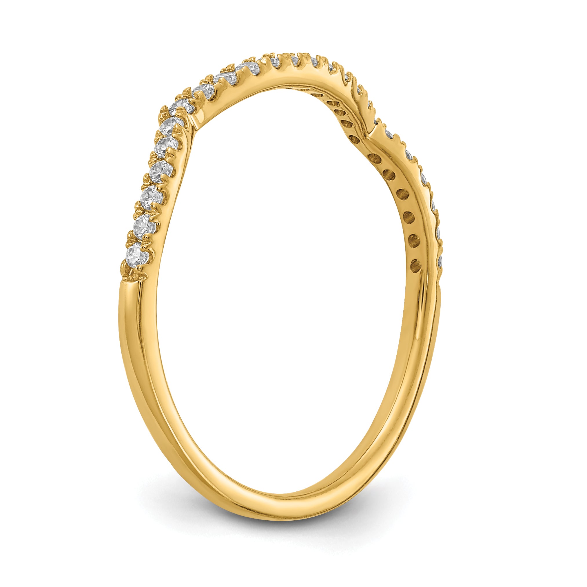 14K Yellow Gold Real Diamond Contoured Wedding Band