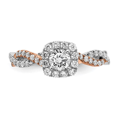 14K Two-Tone Lab Grown VS/SI+ G+ Dia Complete Square Halo Eng Ring