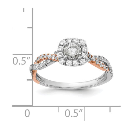14K Two-Tone Lab Grown VS/SI+ G+ Dia Complete Square Halo Eng Ring
