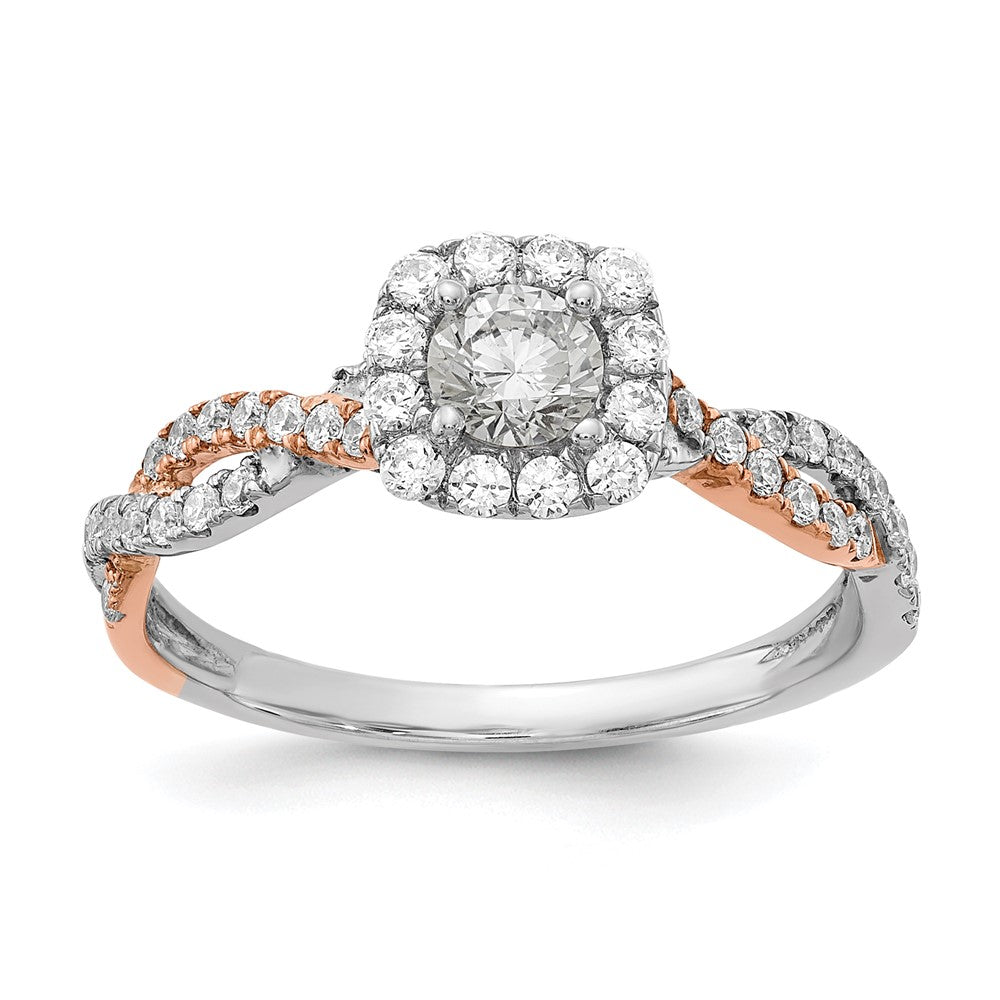 14K Two-Tone Lab Grown VS/SI+ G+ Dia Complete Square Halo Eng Ring