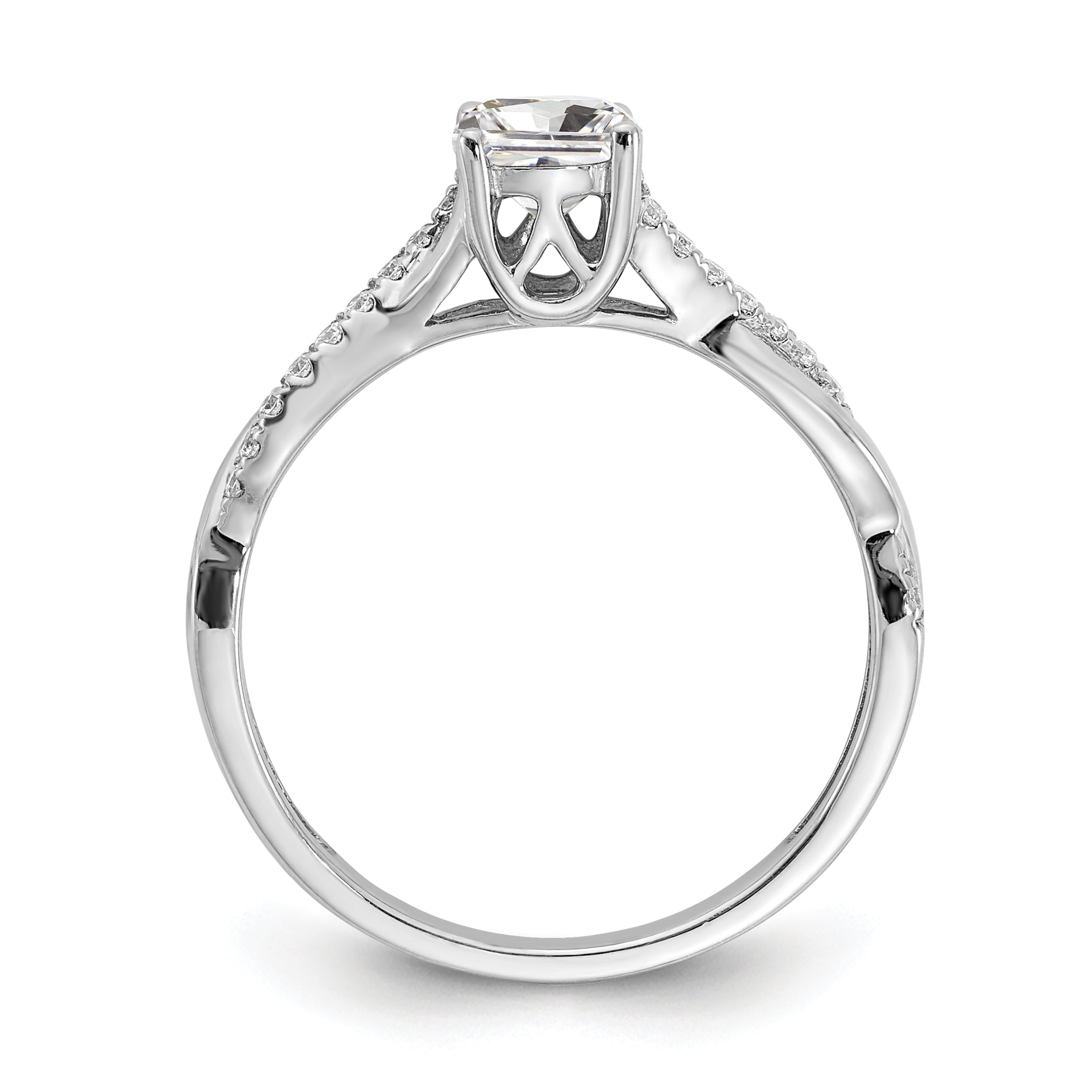 14K White Gold Criss Cross (Holds 1/2 Carat (5.2mm) Round Center) 1/8 Diamond Semi Mount Engagement Ring