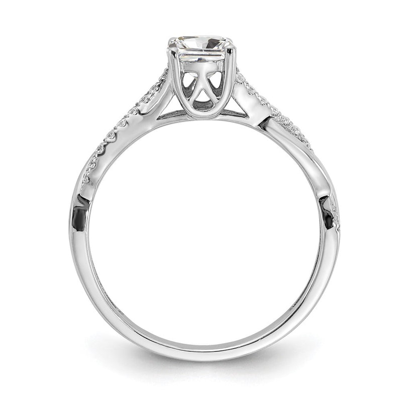 14K White Gold Criss Cross (Holds 1/2 Carat (5.2mm) Round Center) 1/8 Diamond Semi Mount Engagement Ring