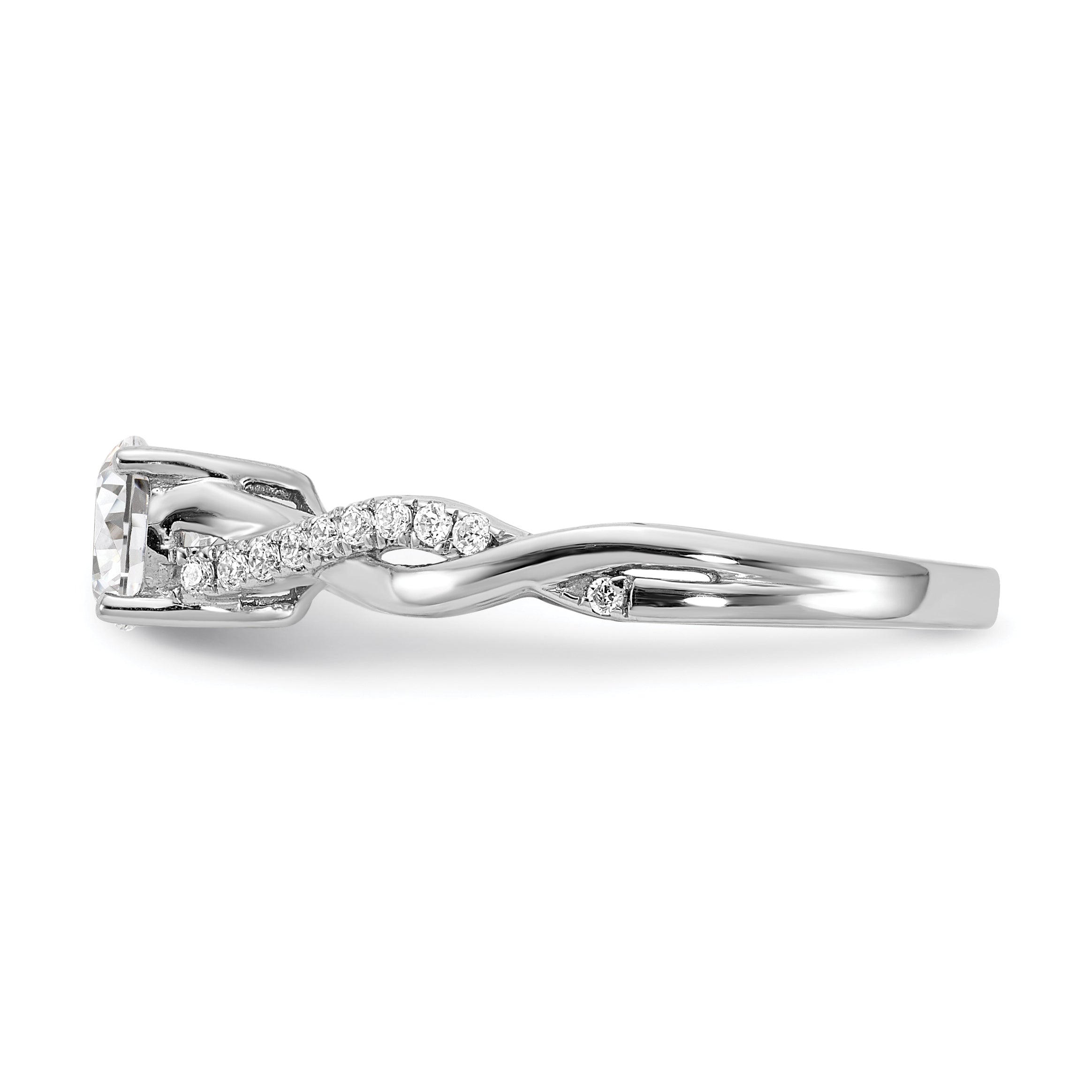 14K White Gold Criss Cross (Holds 1/2 Carat (5.2mm) Round Center) 1/8 Diamond Semi Mount Engagement Ring