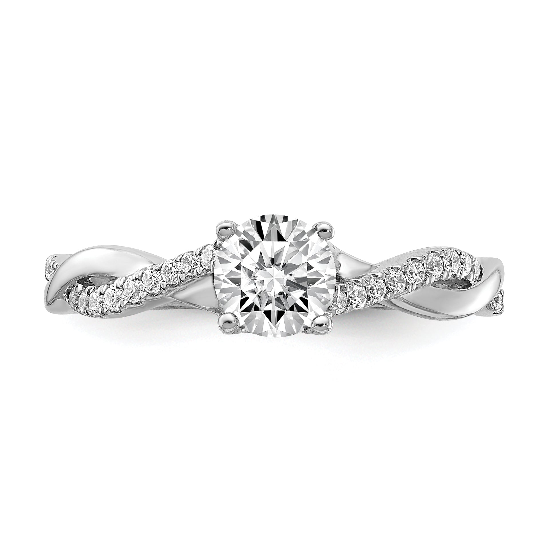 14K White Gold Criss Cross (Holds 1/2 Carat (5.2mm) Round Center) 1/8 Diamond Semi Mount Engagement Ring