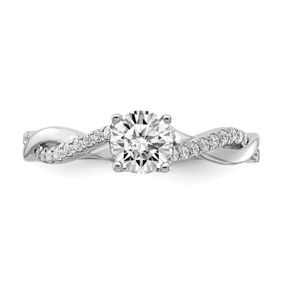 14K White Gold Criss Cross (Holds 1/2 Carat (5.2mm) Round Center) 1/8 Diamond Semi Mount Engagement Ring