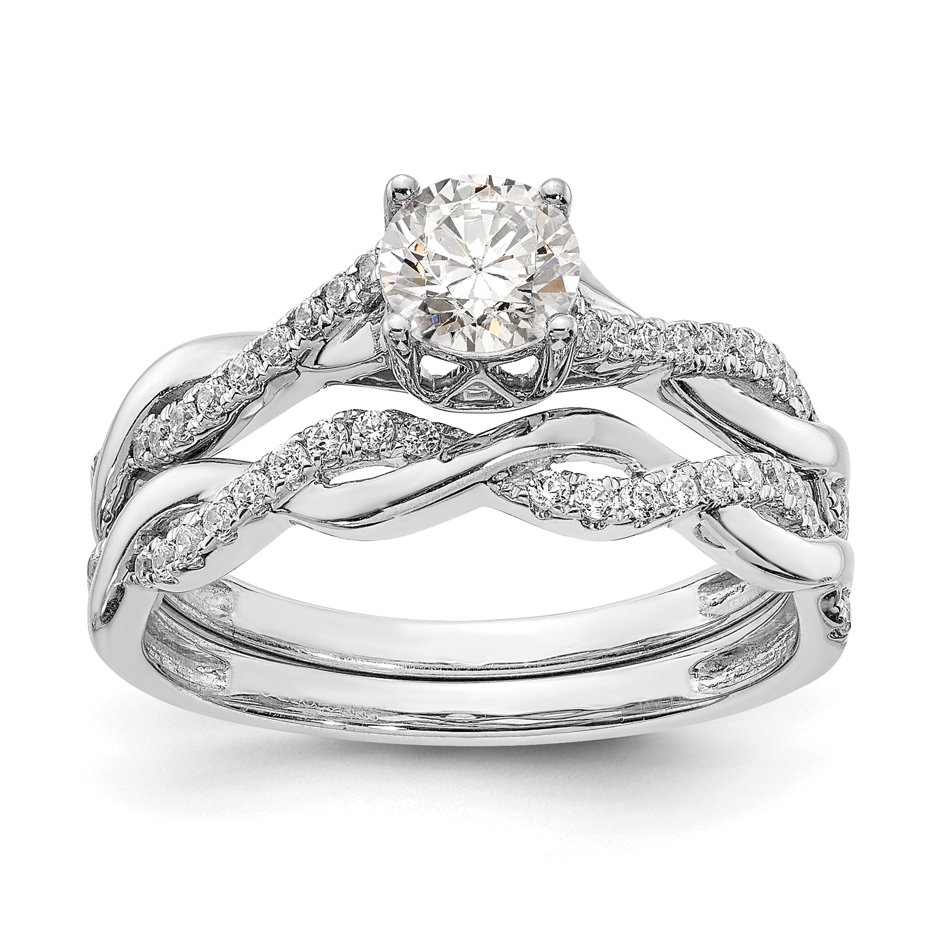 14K White Gold Criss Cross (Holds 1/2 Carat (5.2mm) Round Center) 1/8 Diamond Semi Mount Engagement Ring