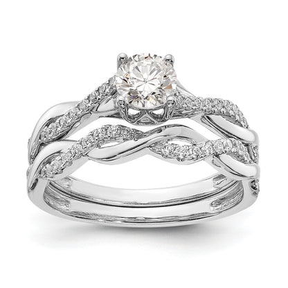 14K White Gold Criss Cross (Holds 1/2 Carat (5.2mm) Round Center) 1/8 Diamond Semi Mount Engagement Ring