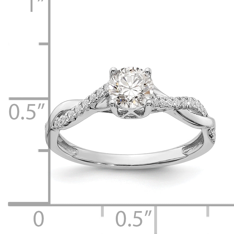 14K White Gold Criss Cross (Holds 1/2 Carat (5.2mm) Round Center) 1/8 Diamond Semi Mount Engagement Ring