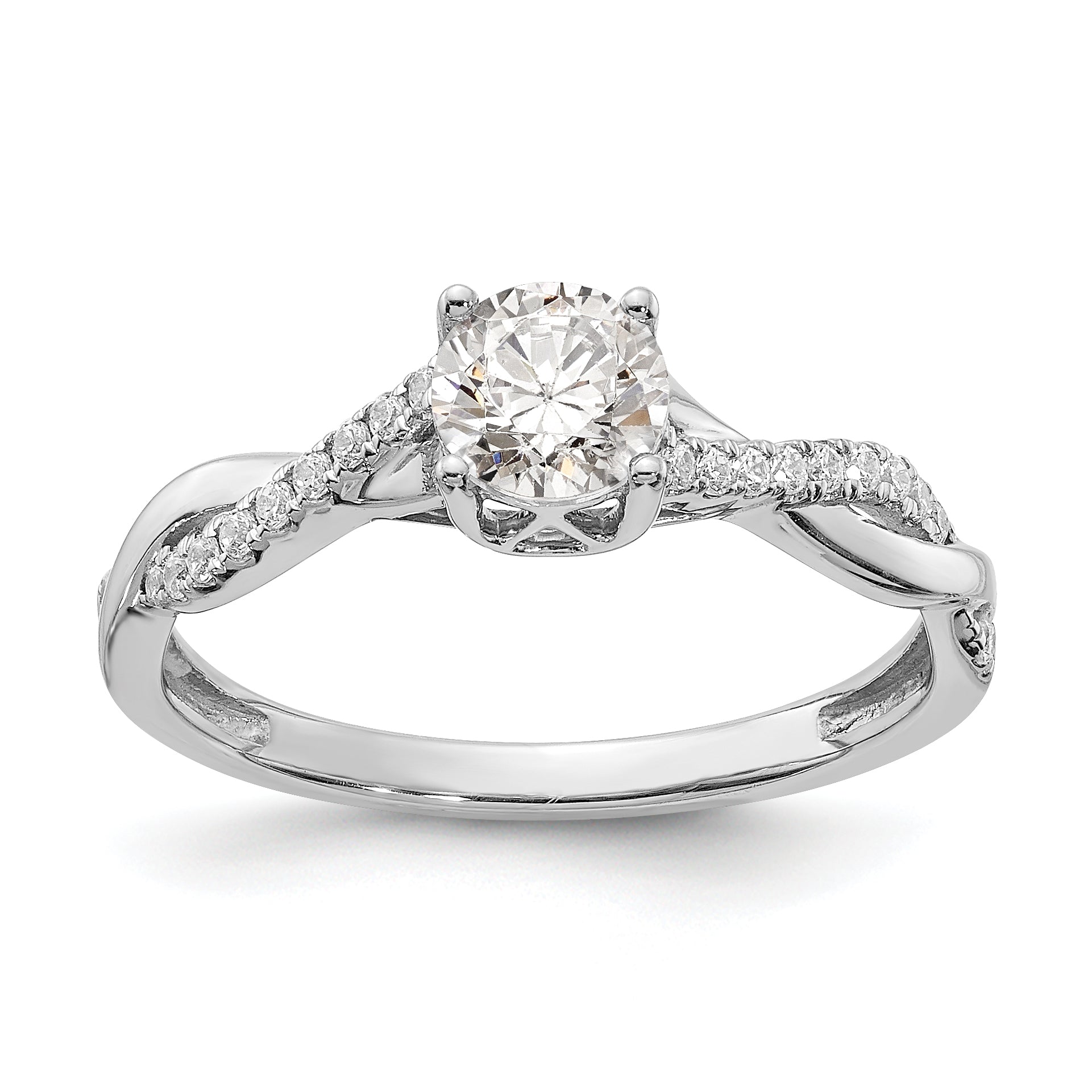 14K White Gold Criss Cross (Holds 1/2 Carat (5.2mm) Round Center) 1/8 Diamond Semi Mount Engagement Ring