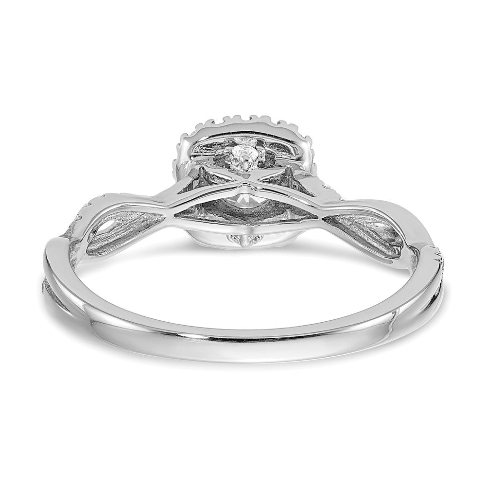 14K White Gold Halo Twist Design (Holds 3/8 Carat (4.6mm) Round Center) 1/4 Diamond Semi Mount Engagement Ring