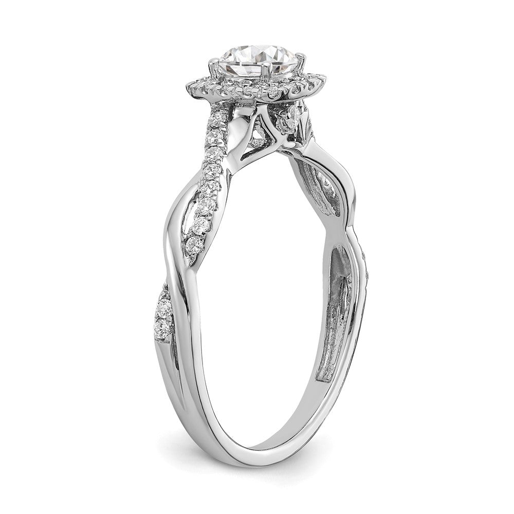 14K White Gold Halo Twist Design (Holds 3/8 Carat (4.6mm) Round Center) 1/4 Diamond Semi Mount Engagement Ring