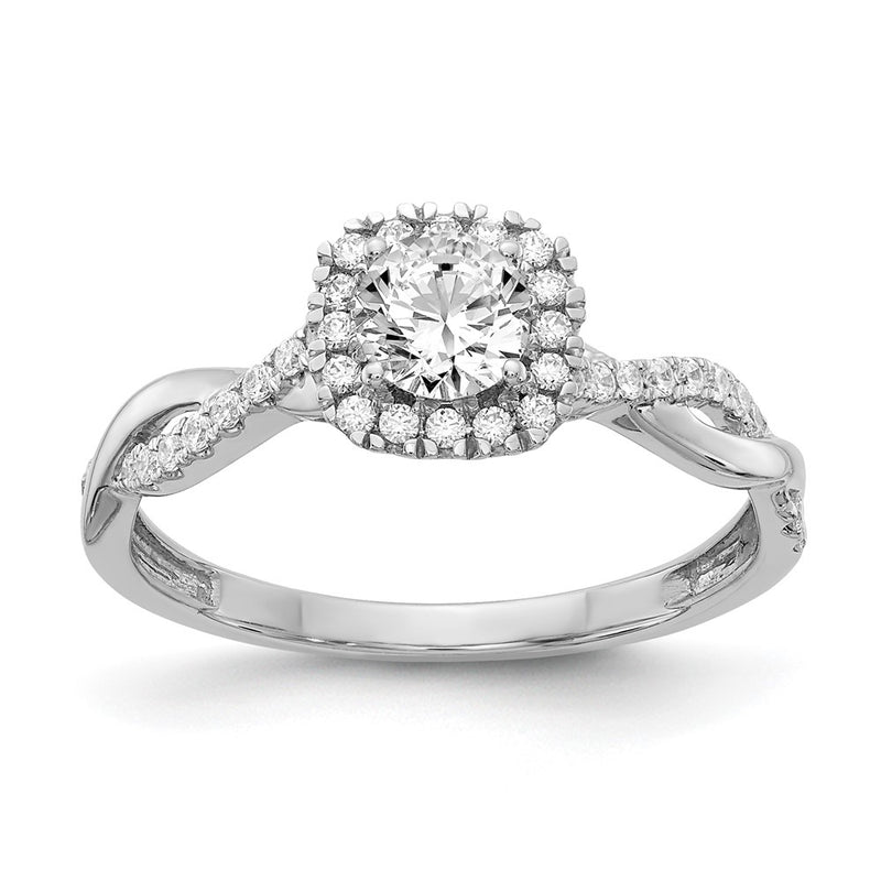 14k White Gold 5/8 Ct. Lab Grown Diamond VS/SI+ G+ Round Halo Engagement Ring