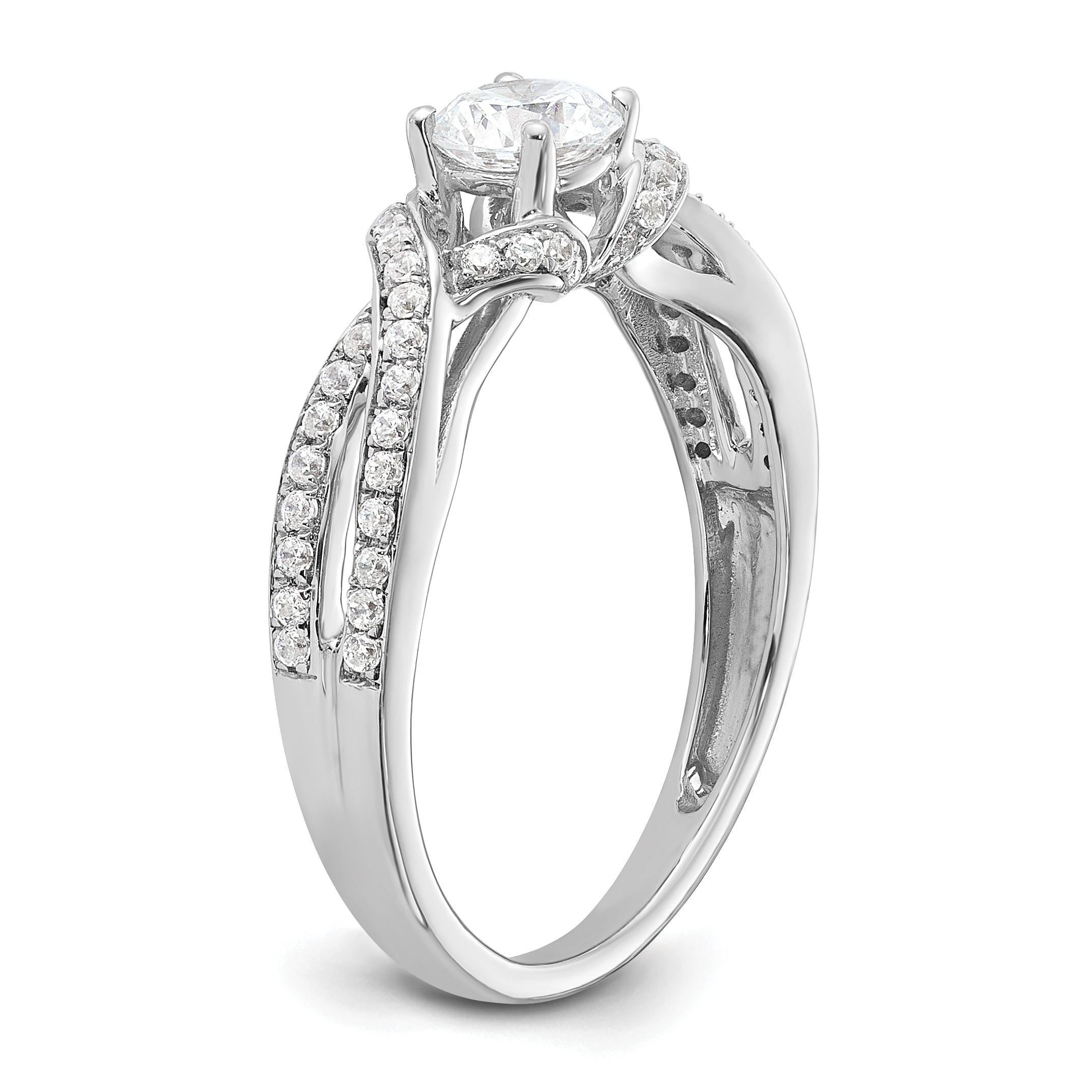 14k White Gold 3/4 Ct. Lab Grown Diamond VS/SI+ G+ Round Twist Bypass Engagment Ring