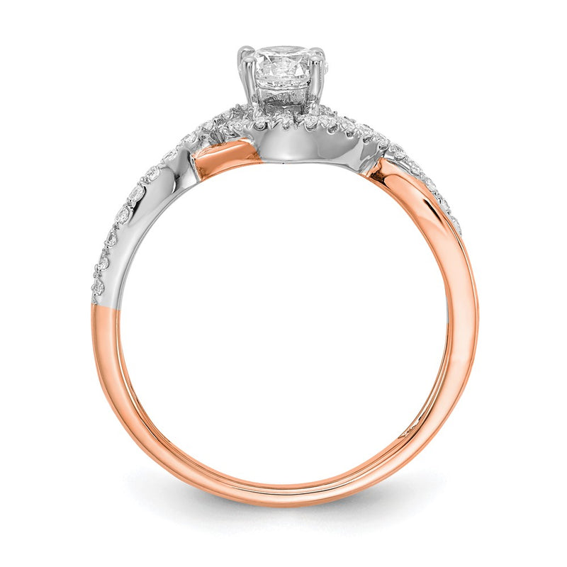14K Two Tone White And Rose Gold Criss Cross (Holds 3/8 Carat (4.8mm) Round Center) 1/5 Diamond Semi Mount Engagement Ring