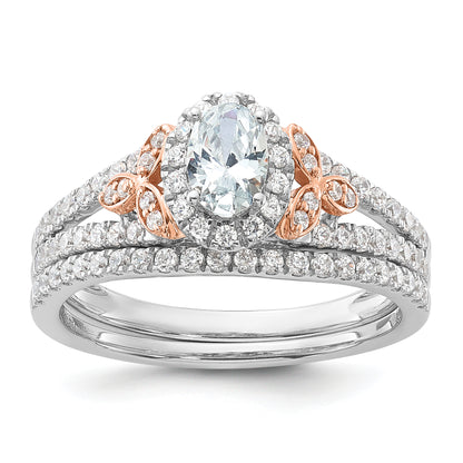 14k Two-tone Two Tone Rose and White Gold 3/4 Ct. Lab Grown Diamond VS/SI+ G+ Oval Halo Engagement Ring