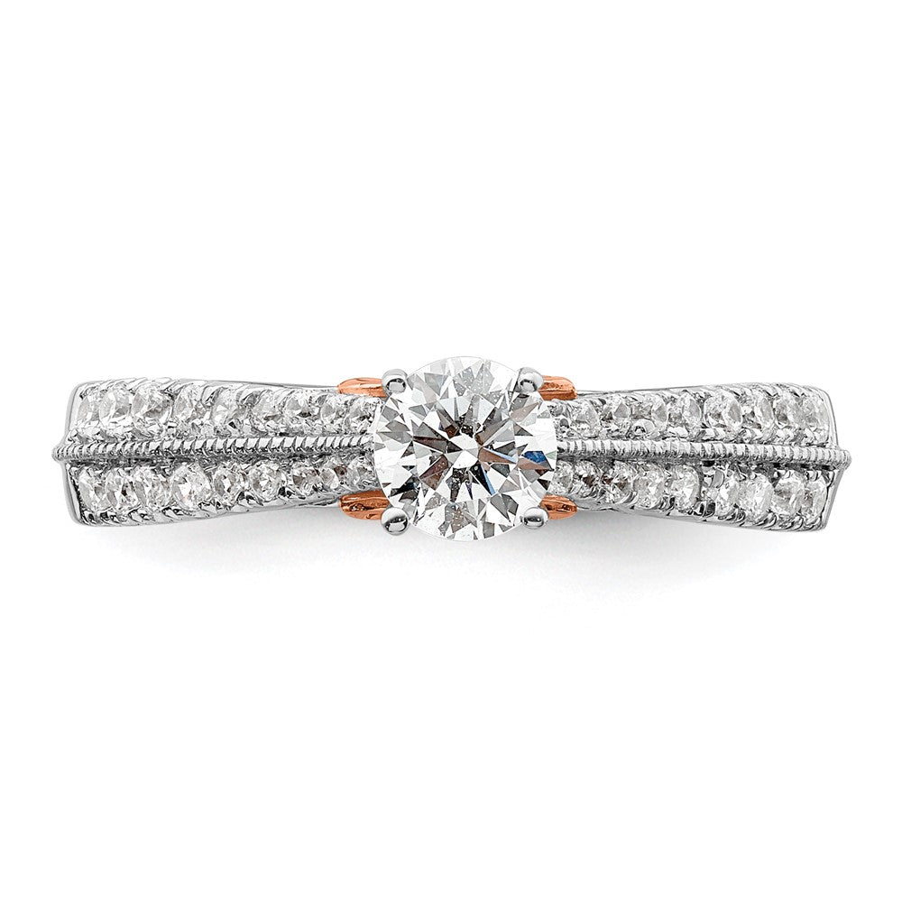 10k Two-tone Two Tone Rose and White Gold 3/4 Ct. Lab Grown Diamond VS/SI+ G+ Round Complete Channel Set Shared Prong Engagement Ring