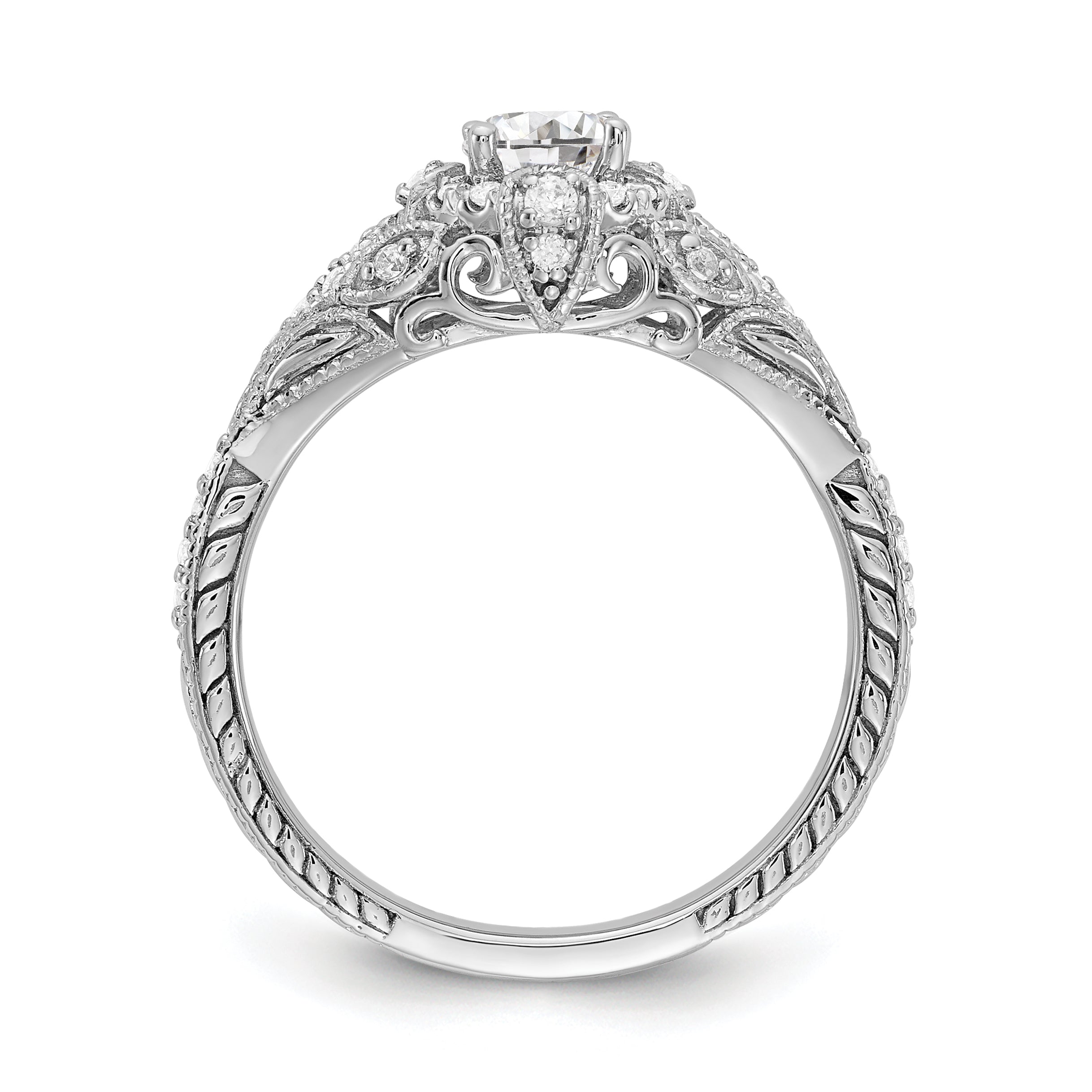 14K White Gold (Holds 3/8 Carat (4.8mm) Round Center) 1/5 Diamond Semi Mount Engagement Ring