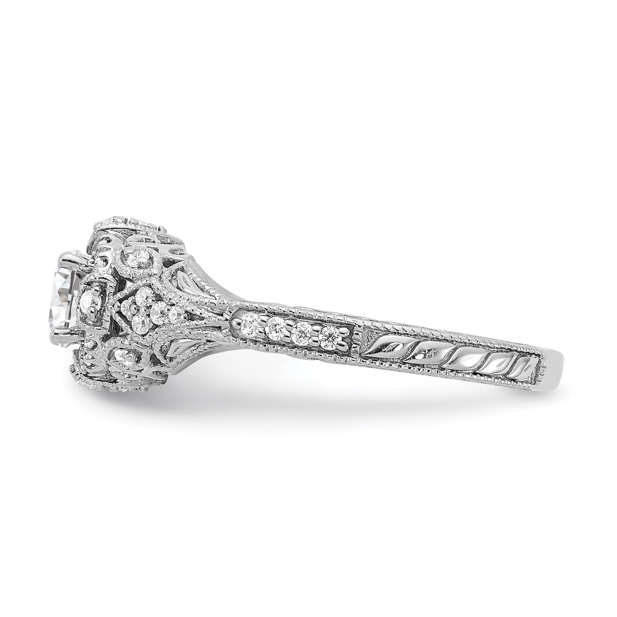 14K White Gold (Holds 3/8 Carat (4.8mm) Round Center) 1/5 Diamond Semi Mount Engagement Ring