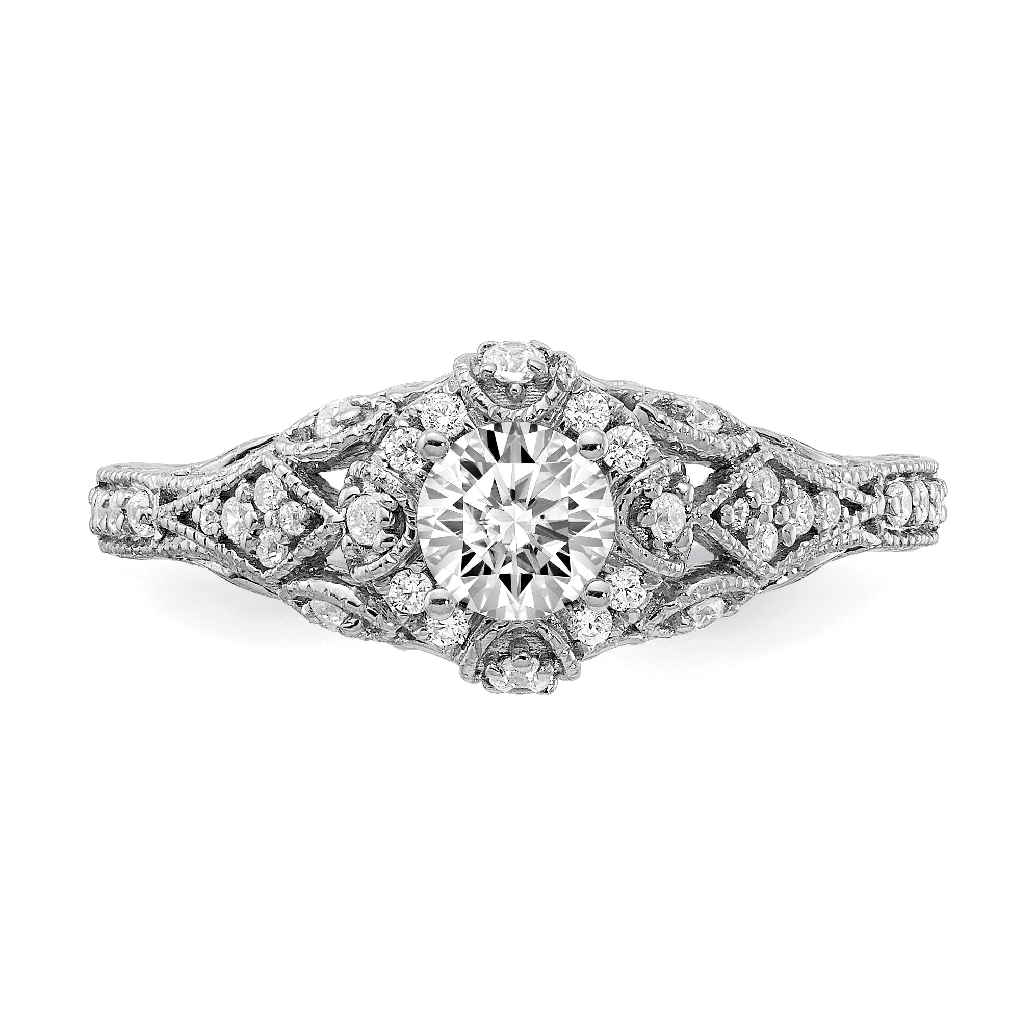 14K White Gold (Holds 3/8 Carat (4.8mm) Round Center) 1/5 Diamond Semi Mount Engagement Ring