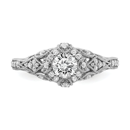 14K White Gold (Holds 3/8 Carat (4.8mm) Round Center) 1/5 Diamond Semi Mount Engagement Ring