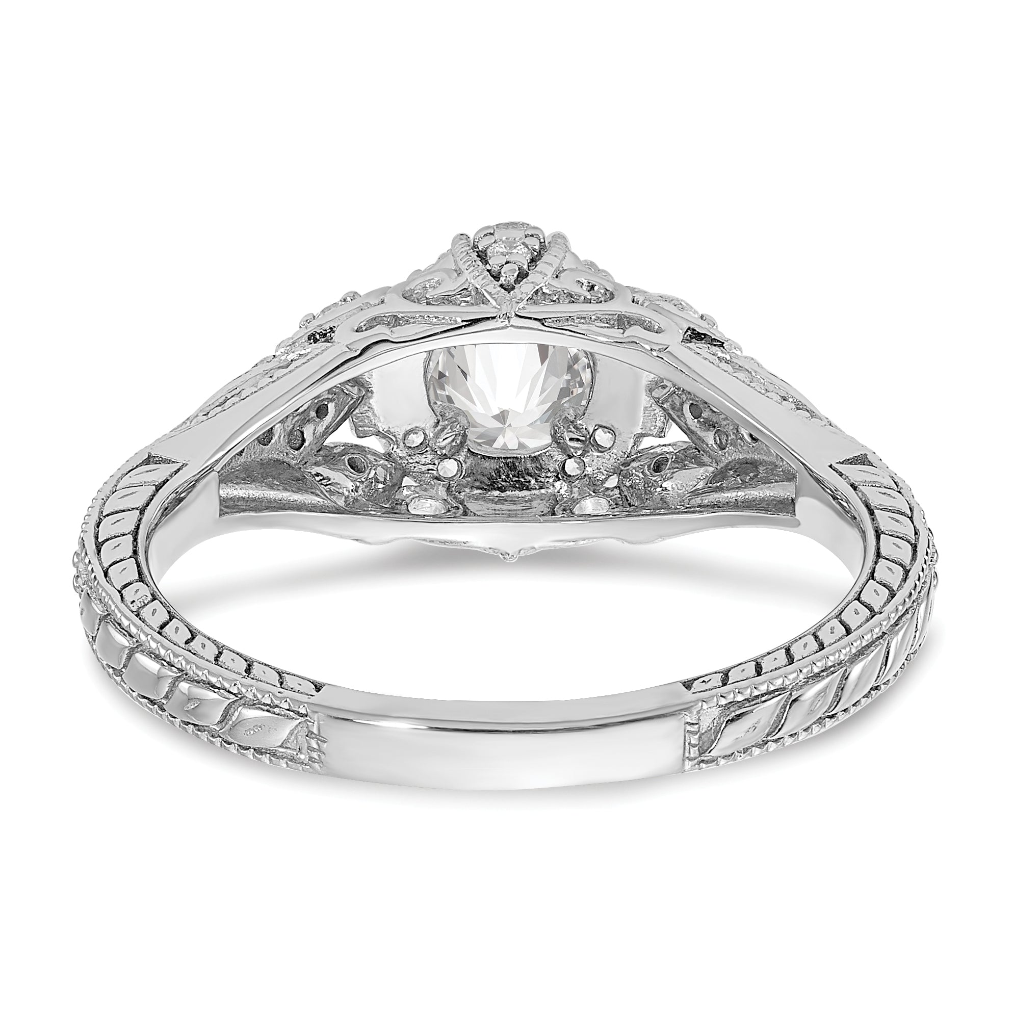 14K White Gold (Holds 3/8 Carat (4.8mm) Round Center) 1/5 Diamond Semi Mount Engagement Ring