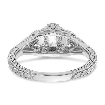 14K White Gold (Holds 3/8 Carat (4.8mm) Round Center) 1/5 Diamond Semi Mount Engagement Ring