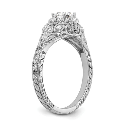 14K White Gold (Holds 3/8 Carat (4.8mm) Round Center) 1/5 Diamond Semi Mount Engagement Ring