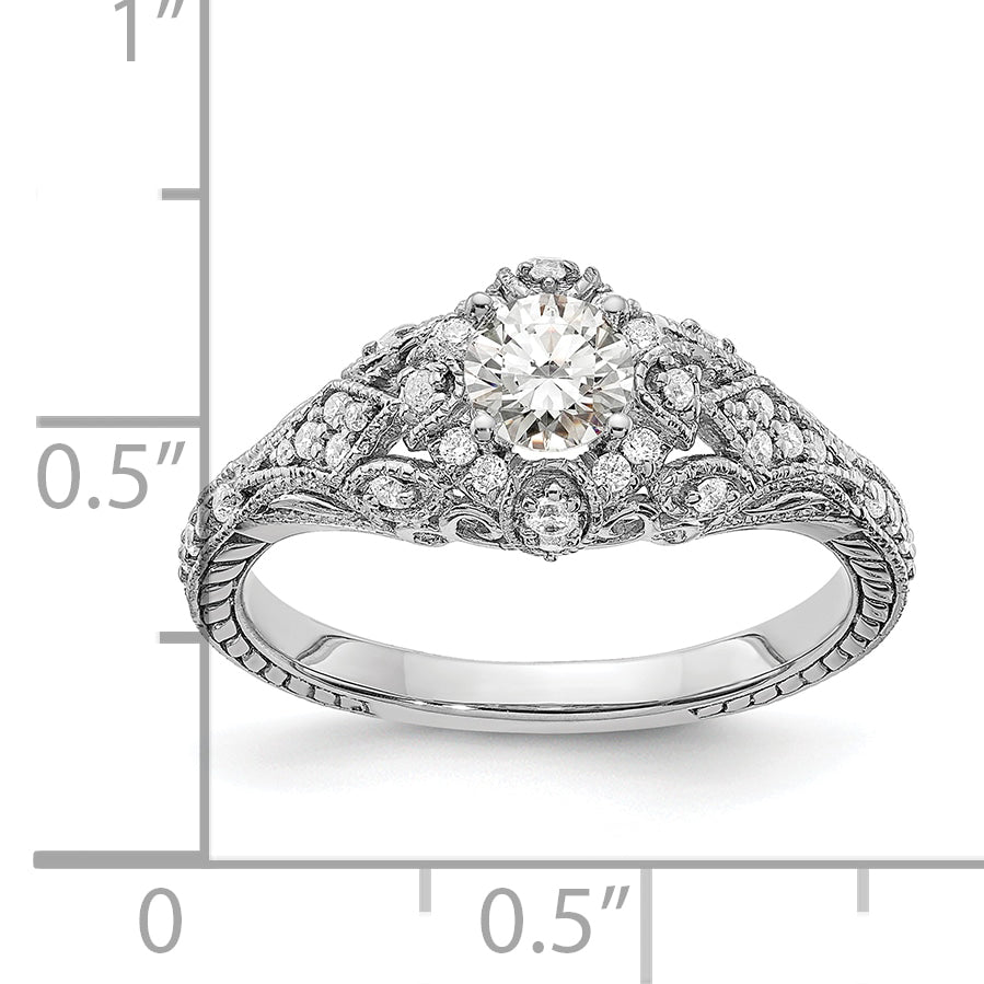 14K White Gold (Holds 3/8 Carat (4.8mm) Round Center) 1/5 Diamond Semi Mount Engagement Ring