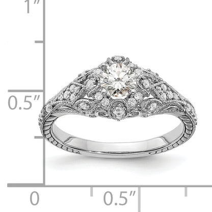14K White Gold (Holds 3/8 Carat (4.8mm) Round Center) 1/5 Diamond Semi Mount Engagement Ring