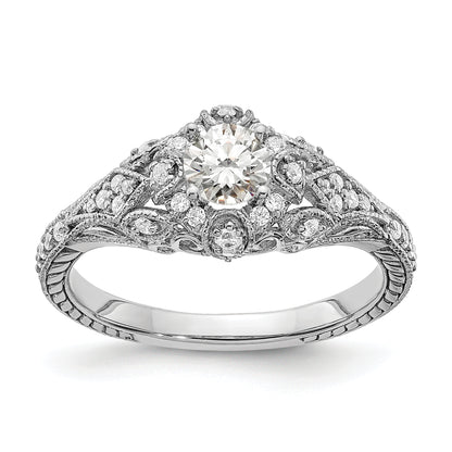 14K White Gold (Holds 3/8 Carat (4.8mm) Round Center) 1/5 Diamond Semi Mount Engagement Ring