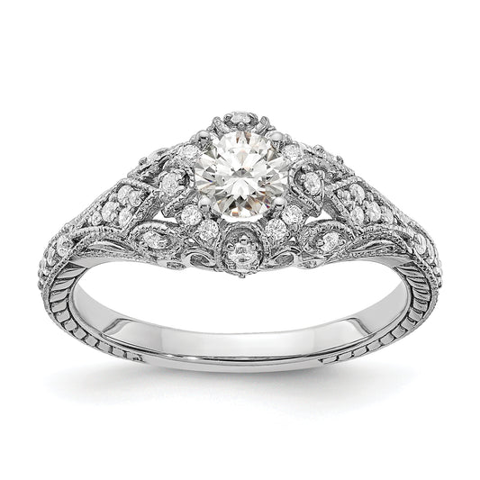 14K White Gold (Holds 3/8 Carat (4.8mm) Round Center) 1/5 Diamond Semi Mount Engagement Ring