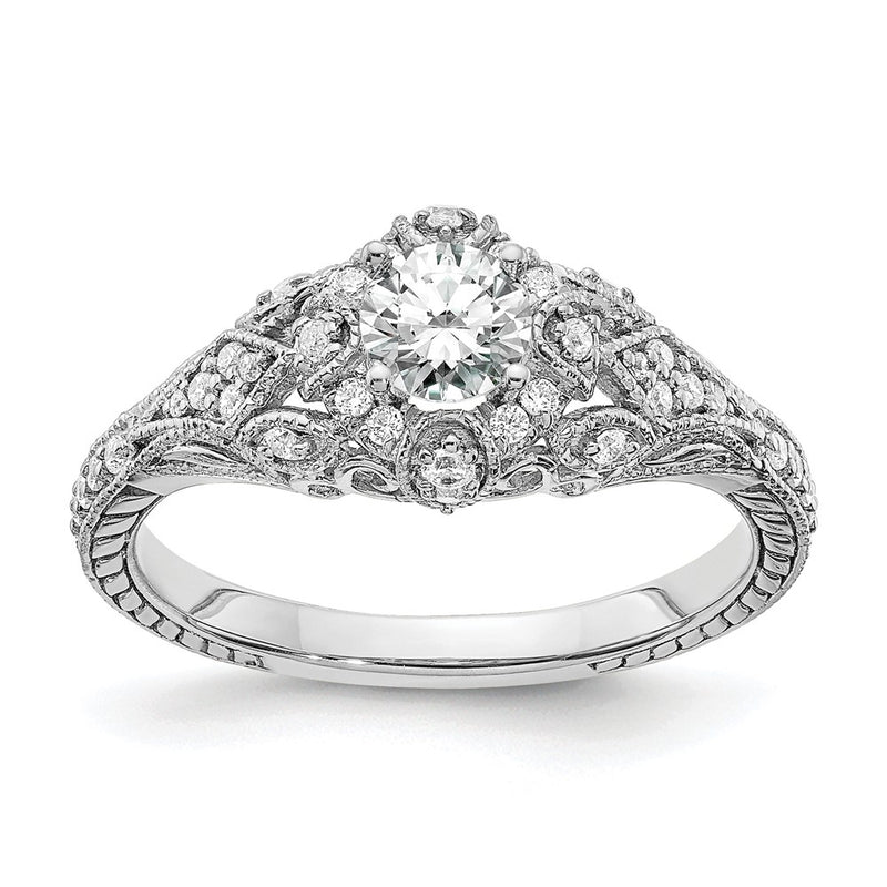 14K White Gold (Holds 3/8 Carat (4.8mm) Round Center) 1/5 Diamond Semi Mount Engagement Ring