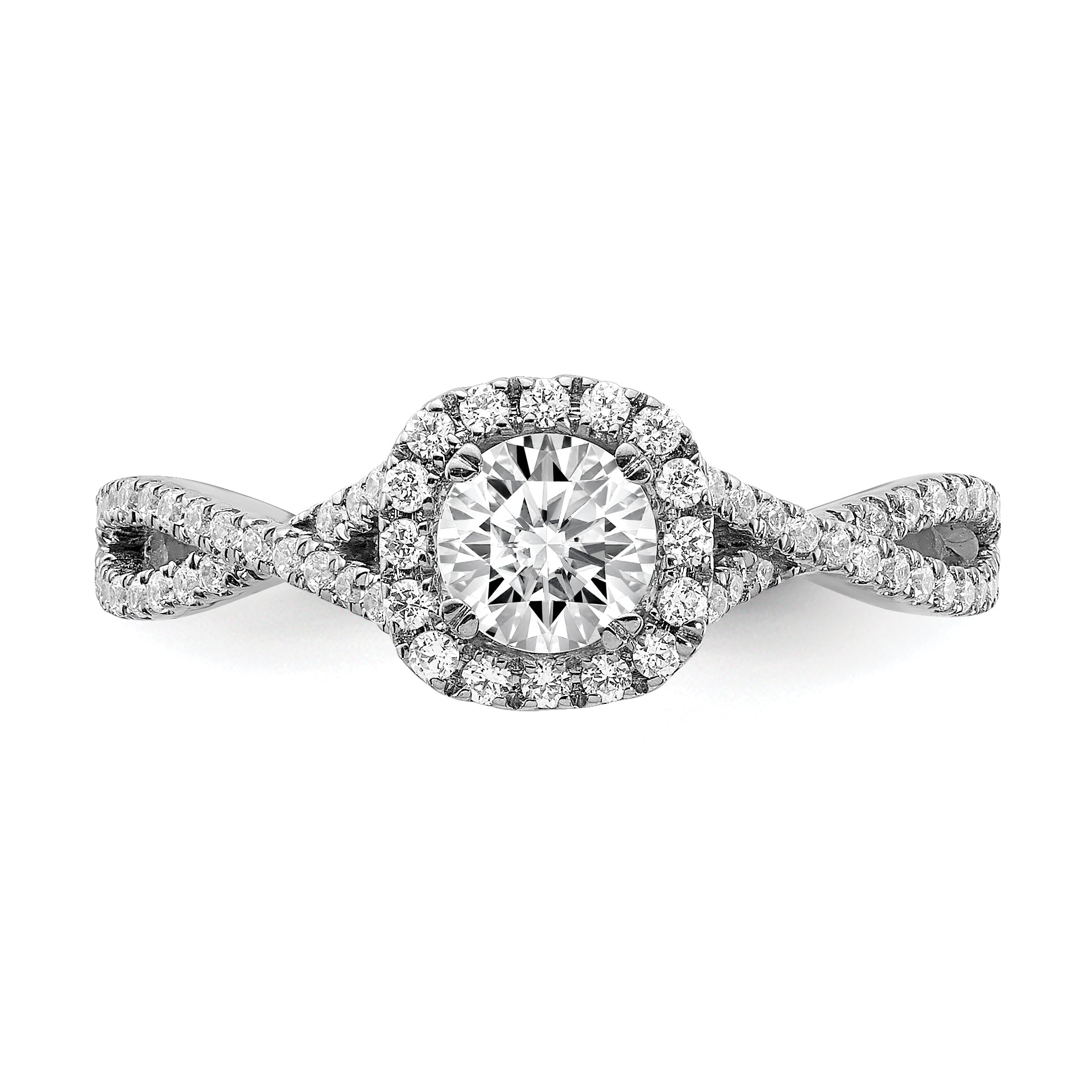 14K White Gold Halo Plus (Holds 1/2 Carat (5.2mm) Round Center) 1/3 Diamond Semi Mount Engagement Ring