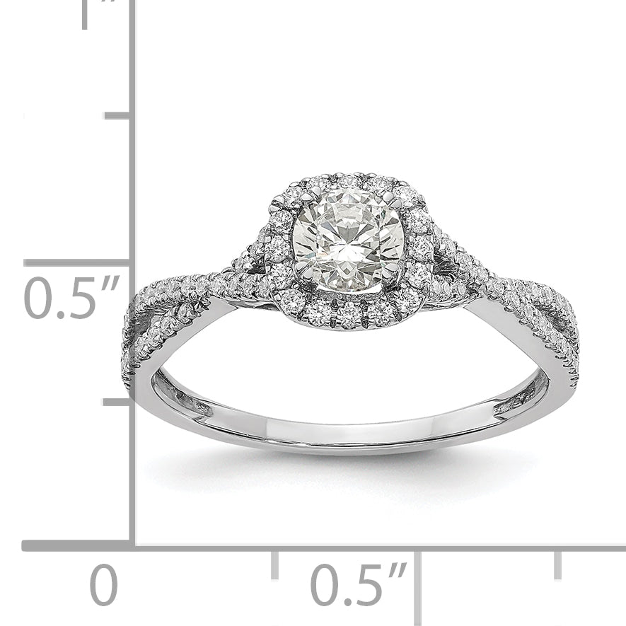 14K White Gold Halo Plus (Holds 1/2 Carat (5.2mm) Round Center) 1/3 Diamond Semi Mount Engagement Ring