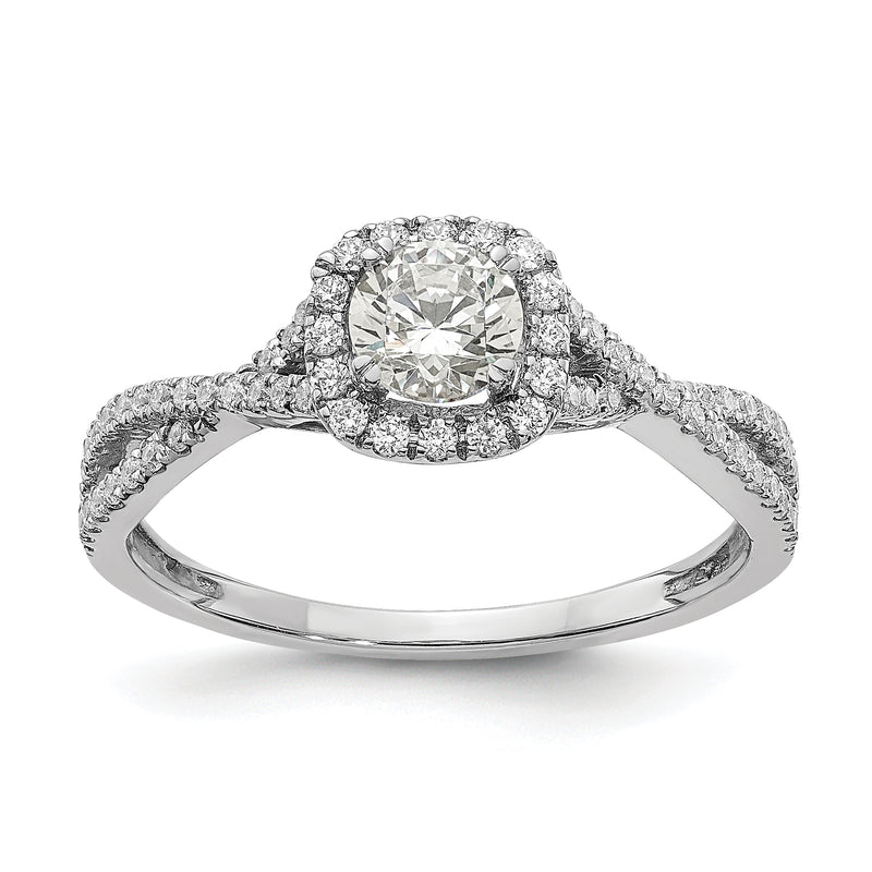 14K White Gold Halo Plus (Holds 1/2 Carat (5.2mm) Round Center) 1/3 Diamond Semi Mount Engagement Ring