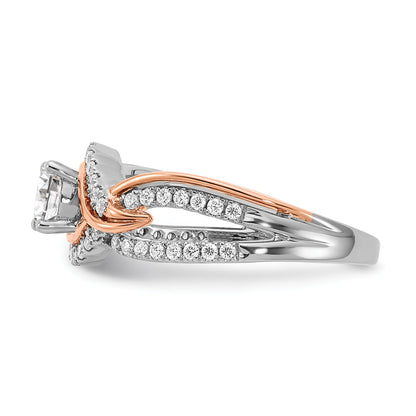 14K Two Tone White And Rose Gold Criss Cross (Holds (1/2 Carat (5.2mm) Round Center) 1/3 Diamond Semi Mount Engagement Ring