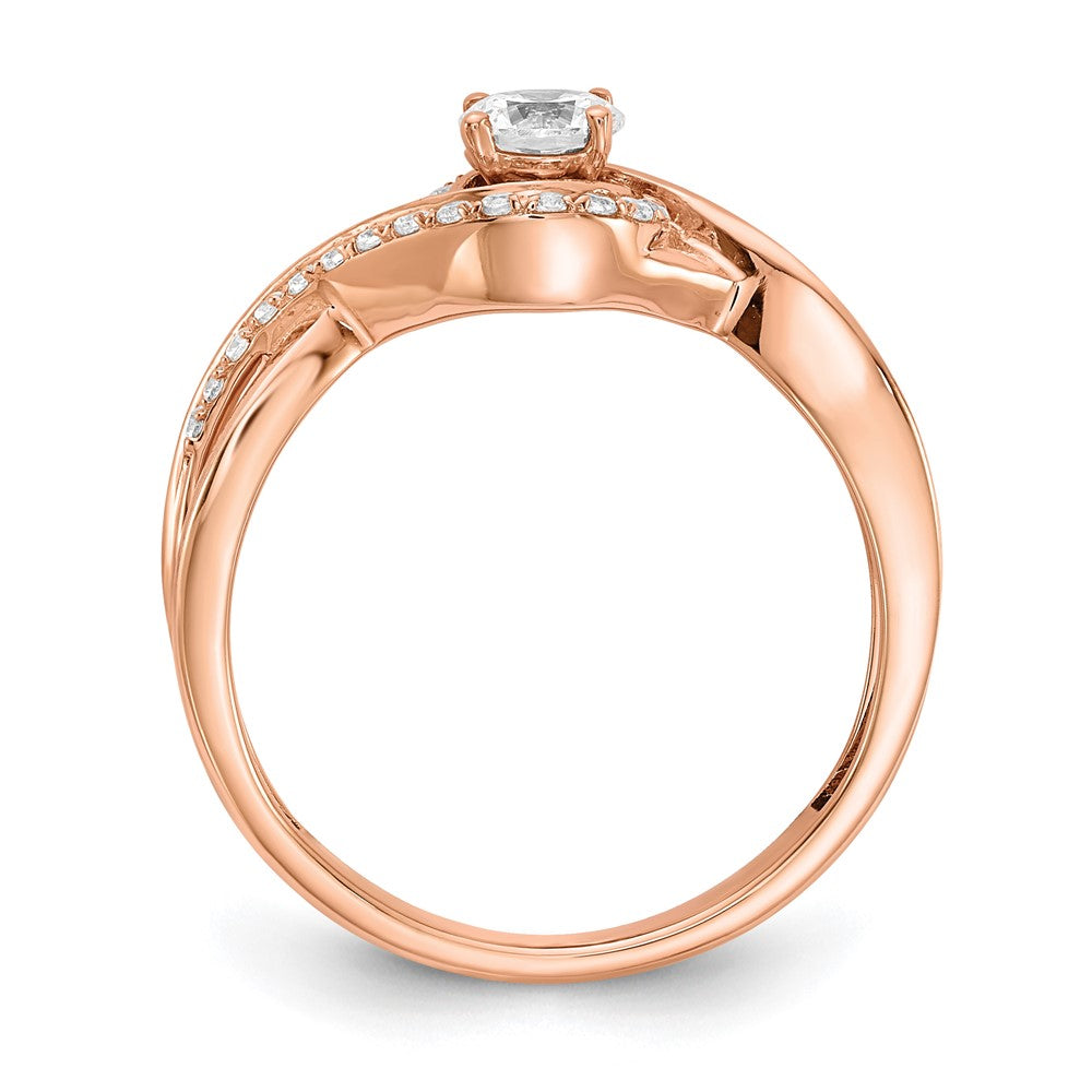 14K Rose Gold Criss Cross (Holds 1/3 Carat (4.5mm) Round Center) 1/6 Diamond Semi Mount Engagement Ring