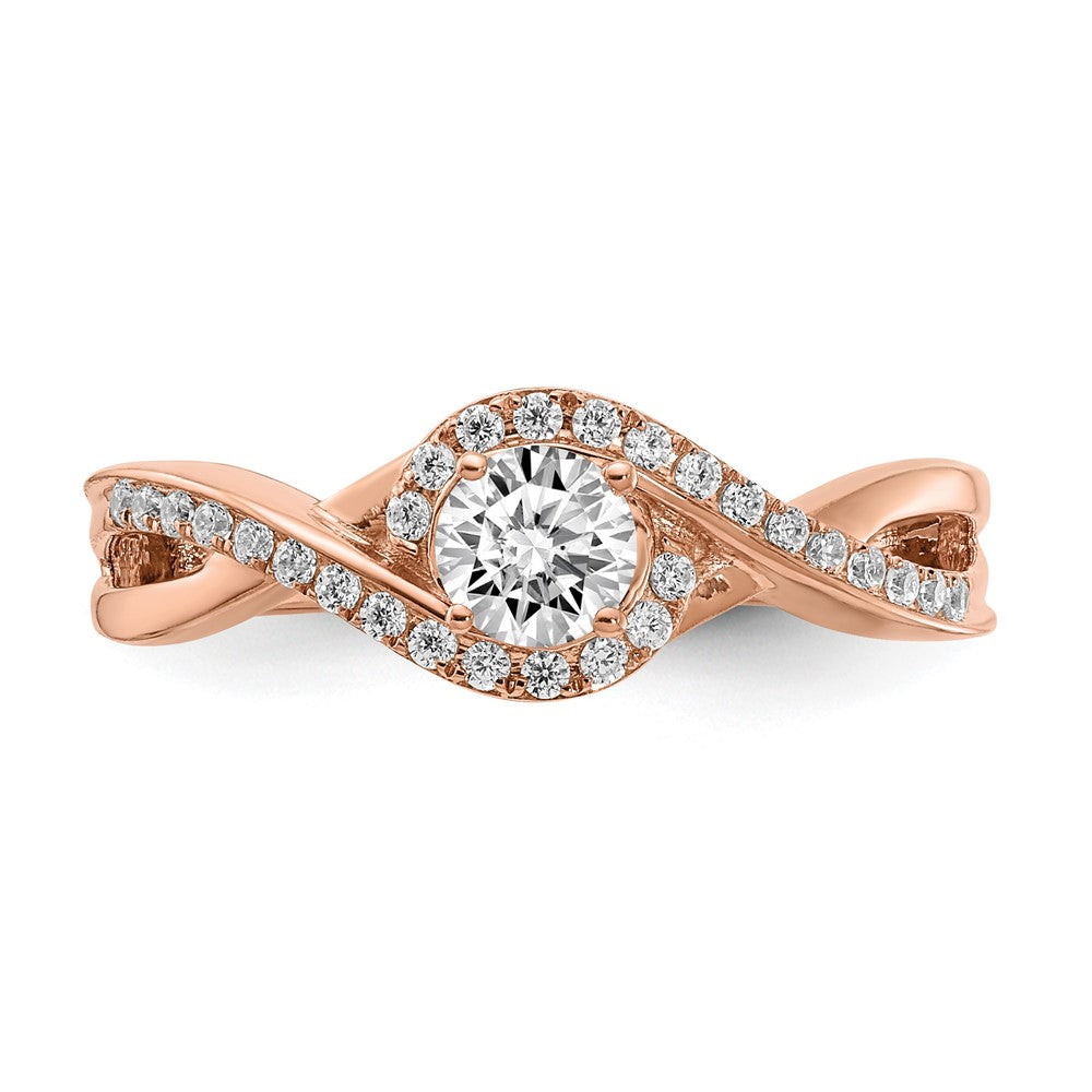 14K Rose Gold Criss Cross (Holds 1/3 Carat (4.5mm) Round Center) 1/6 Diamond Semi Mount Engagement Ring