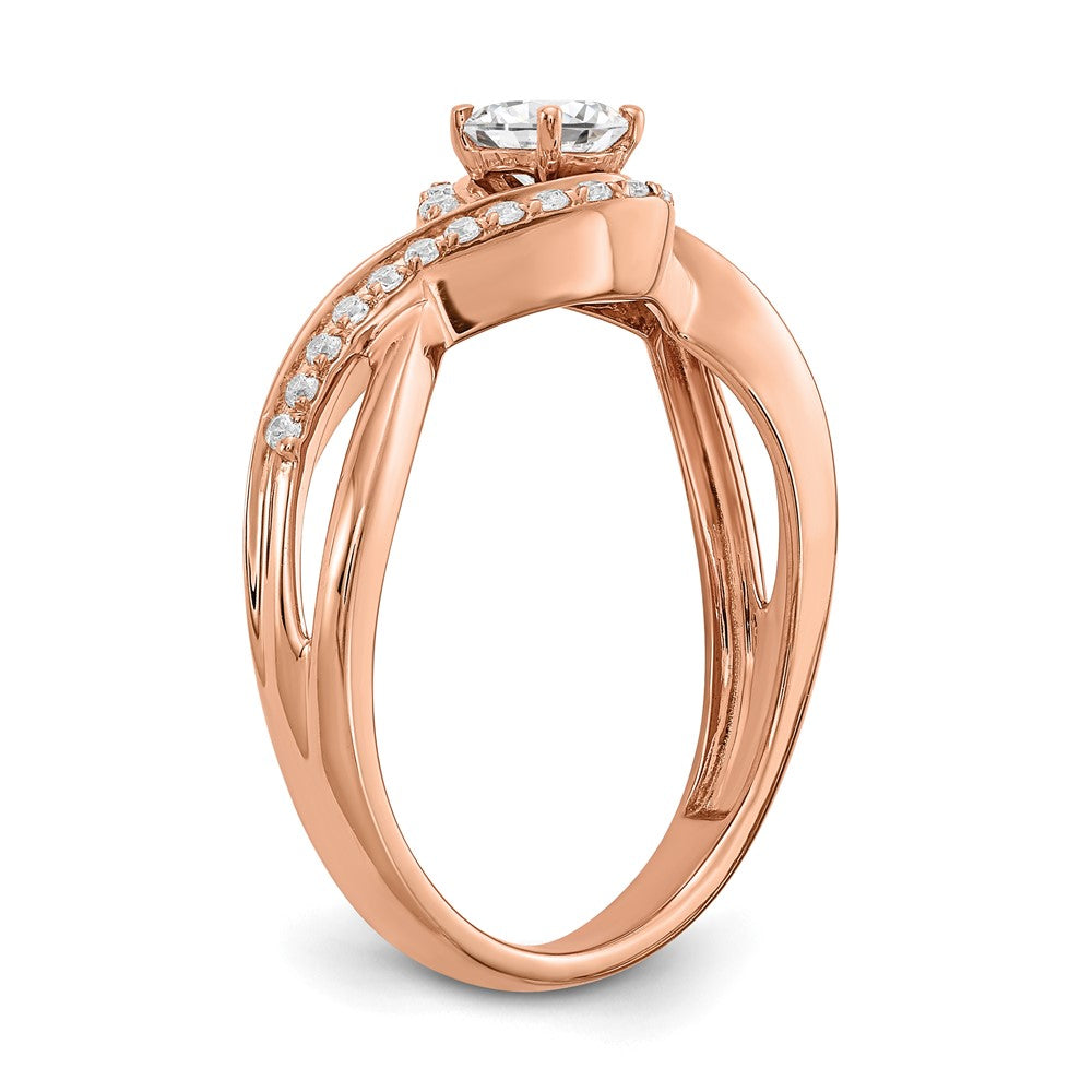14K Rose Gold Criss Cross (Holds 1/3 Carat (4.5mm) Round Center) 1/6 Diamond Semi Mount Engagement Ring