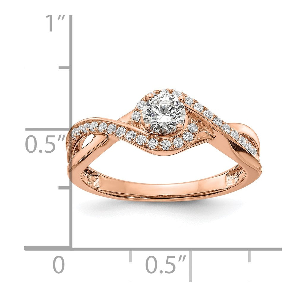 14K Rose Gold Criss Cross (Holds 1/3 Carat (4.5mm) Round Center) 1/6 Diamond Semi Mount Engagement Ring