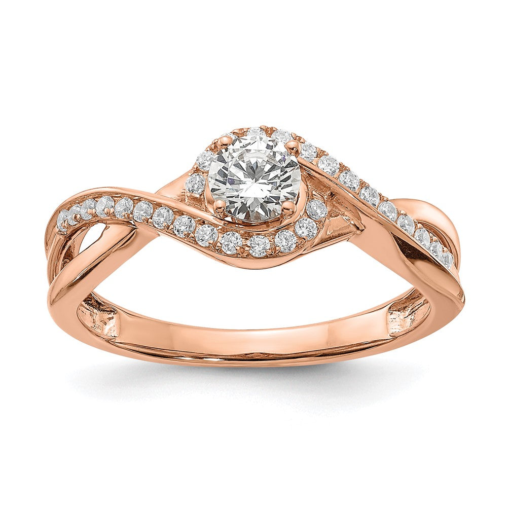 14K Rose Gold Criss Cross (Holds 1/3 Carat (4.5mm) Round Center) 1/6 Diamond Semi Mount Engagement Ring