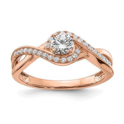 14K Rose Gold Criss Cross (Holds 1/3 Carat (4.5mm) Round Center) 1/6 Diamond Semi Mount Engagement Ring