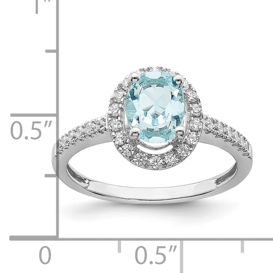 14K White Gold Blooming Bridal Halo 8X6mm Oval Aquamarine And 1/3 Carat Diamond Complete Engagement Ring