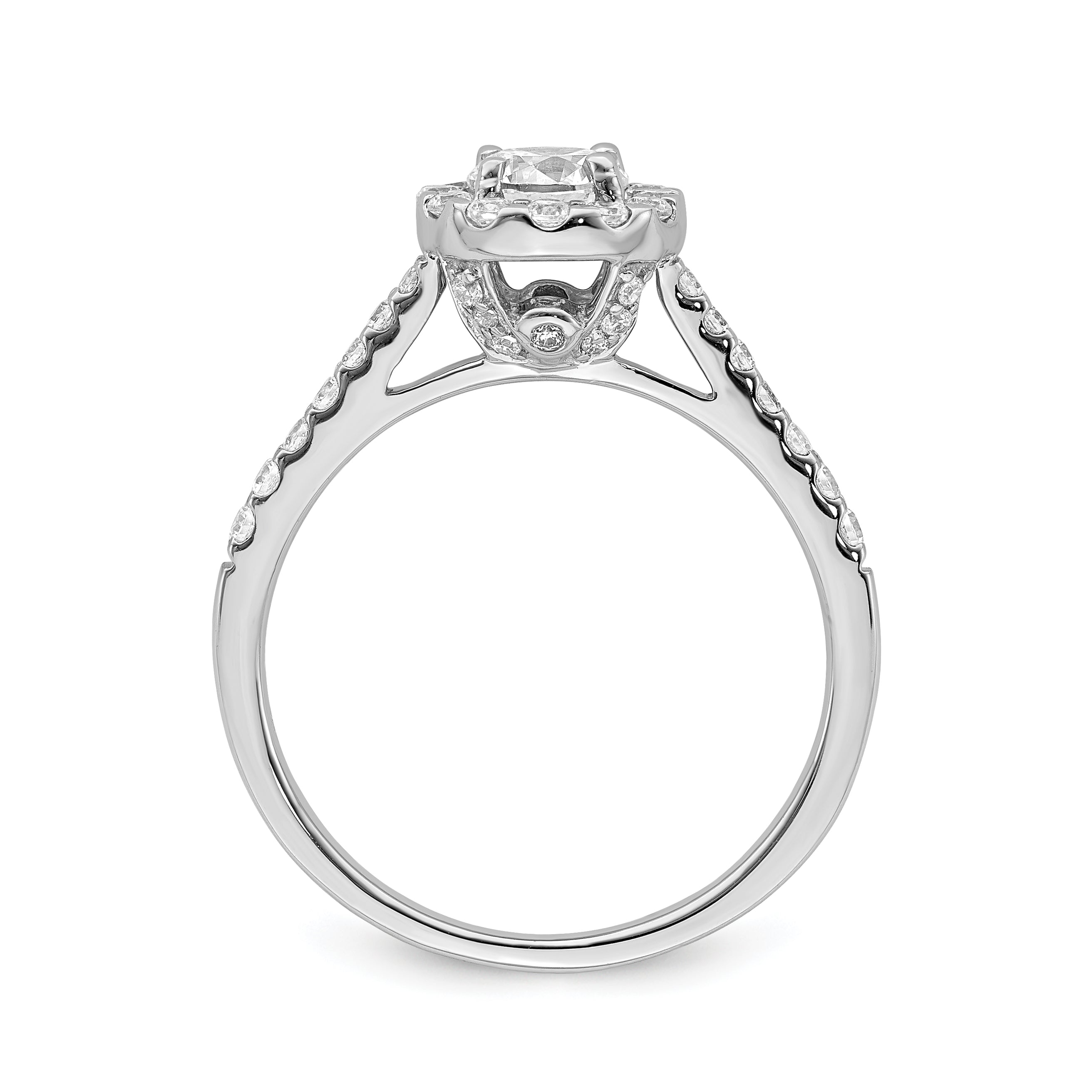 14K White Gold Halo Plus (Holds 1/2 Carat (5.2mm) Round Center) 3/8 Diamond Semi Mount Engagement Ring