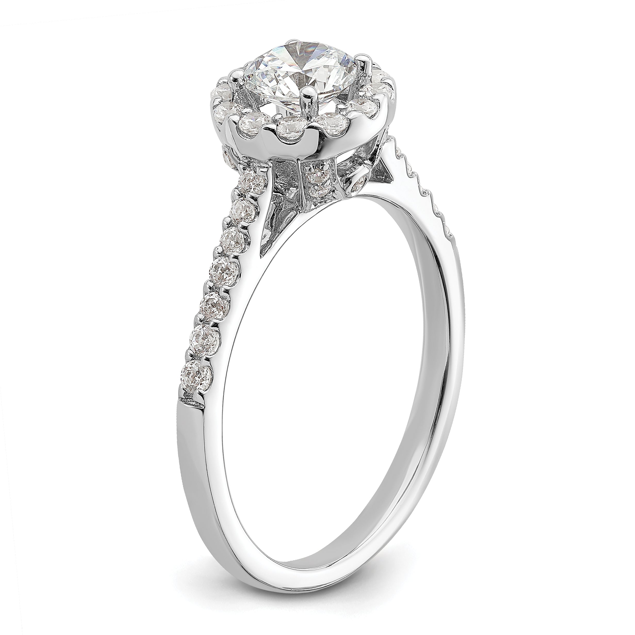14K White Gold Halo Plus (Holds 1/2 Carat (5.2mm) Round Center) 3/8 Diamond Semi Mount Engagement Ring