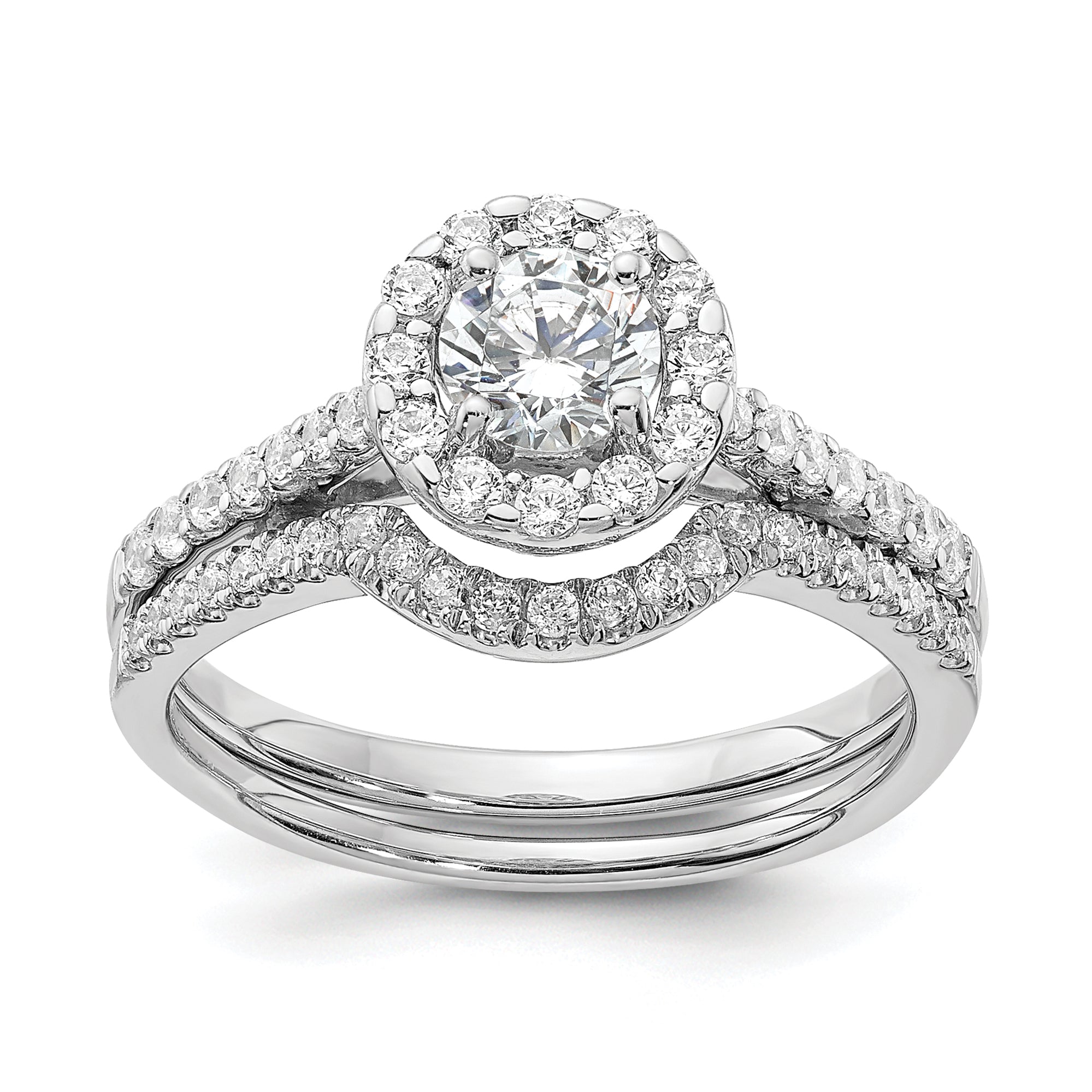 14K White Gold Halo Plus (Holds 1/2 Carat (5.2mm) Round Center) 3/8 Diamond Semi Mount Engagement Ring