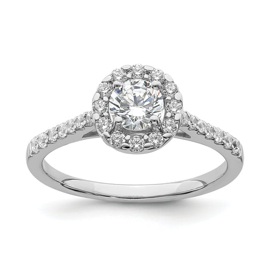 14K White Gold Halo Plus (Holds 1/2 Carat (5.2mm) Round Center) 3/8 Diamond Semi Mount Engagement Ring