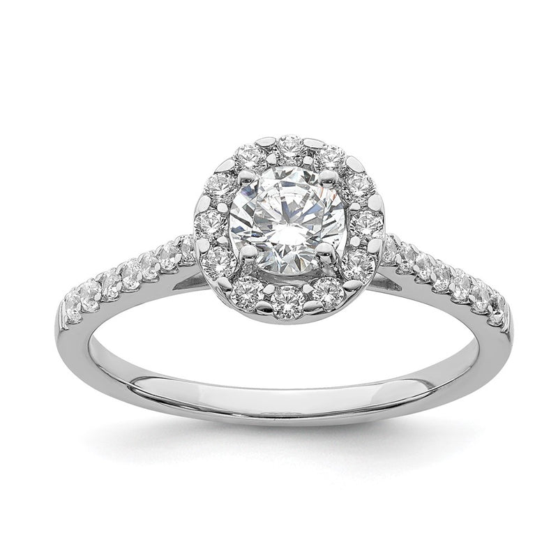 14K White Gold Halo Plus (Holds 1/2 Carat (5.2mm) Round Center) 3/8 Diamond Semi Mount Engagement Ring