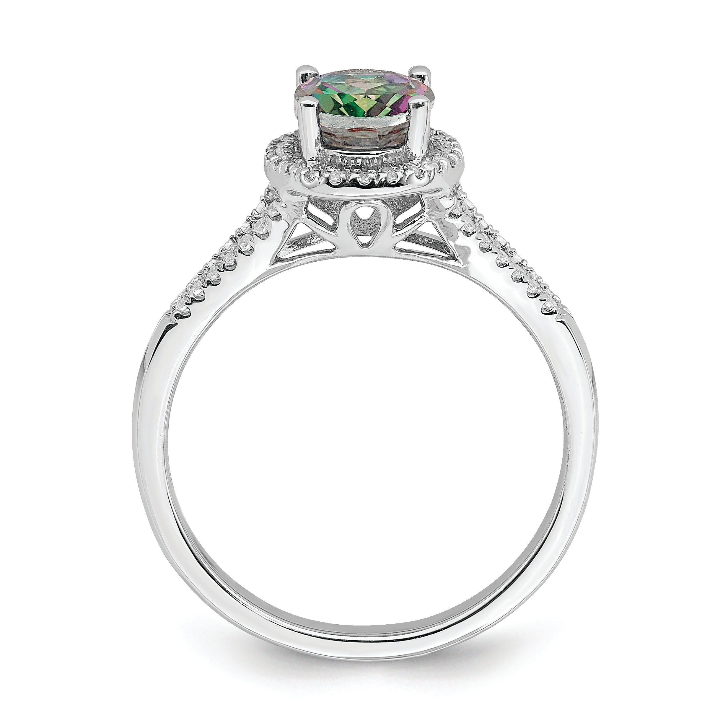 14k White Gold Mystic Fire Real Diamond Halo Engagement Ring